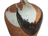 a lamp that has a brown and white design on it