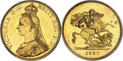 a gold sovereign coin with the image of queen victoria on horseback