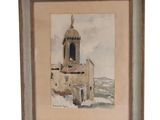 an image of a painting of a church with a steeple
