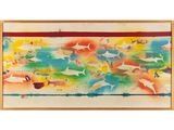 une image représentant un tableau où l'on voit un groupe de poissons nager dans l'océan