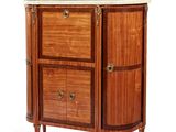 a wooden cabinet with two drawers and a marble top