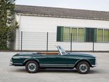 a green convertible car parked in front of a white building