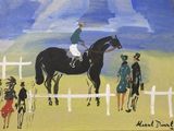 a painting of a man riding a horse in a field