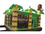 an inflatable bouncer with a monkey and palm trees on top