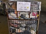 a cart full of items that are sitting in a warehouse