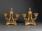 pair of antique brass candlesticks on stands