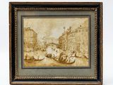 an old picture of a painting of boats on a river