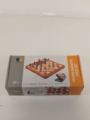 chess set in a box on a table with a white background