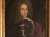 un tableau représentant un homme en armure, vêtu d'une cape rouge