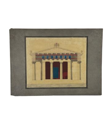 un tableau représentant un bâtiment avec des colonnes et des colonnes