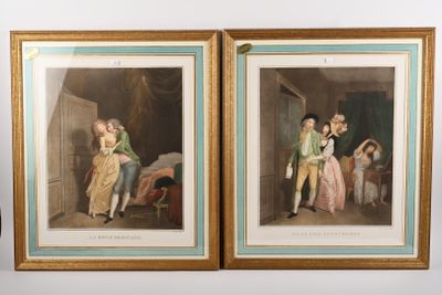 deux tableaux encadrés représentant un homme et une femme en train de danser dans une pièce