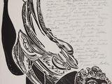 un dessin en noir et blanc représentant un oiseau sur une feuille de papier