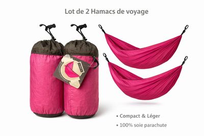 two hammocks and a sleeping bag with a tag on them