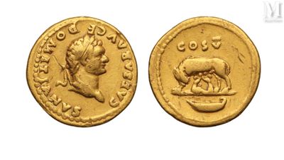 a gold coin with an image of a man and a dog on it
