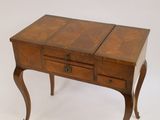 an image of a small wooden table with two drawers