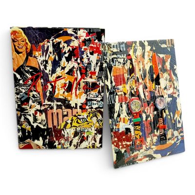 the two covers are covered with different images of people