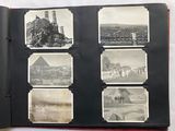 an open book with pictures of people and buildings in it