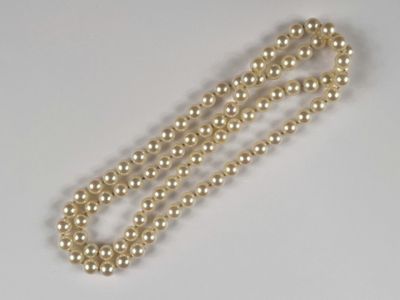a close up of a gold beaded necklace on a white surface