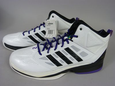 adidas basketball shoes with purple laces and black and white soles
