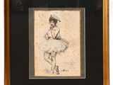framed drawing of a woman in a tutu and a parasol