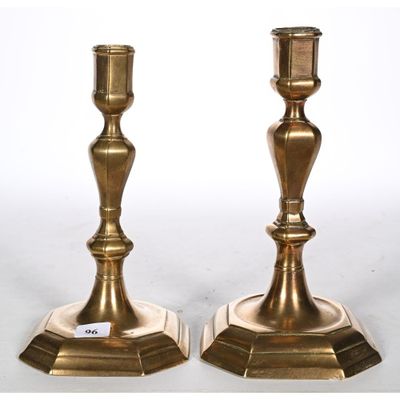 pair of antique brass candlesticks on octagonal bases