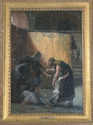 painting of a painting of a man helping a woman with her shoes