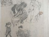 dessin d'un groupe de personnes assises autour d'une table dans une pièce