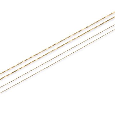 a pair of gold chain necklaces on a white background