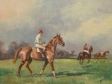 a painting of a man riding a horse in a field
