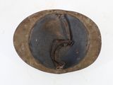 an old hat that has been worn on a white background