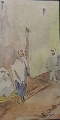 un tableau représentant un homme et une femme assis par terre
