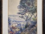 une image représentant une aquarelle représentant un paysage avec des arbres