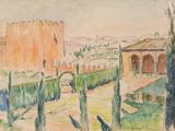une image représentant un tableau montrant une vue de la ville depuis une fenêtre