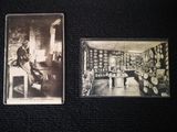 two old black and white photos of a woman sitting in a room