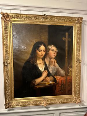 a painting of a woman and a child in a room