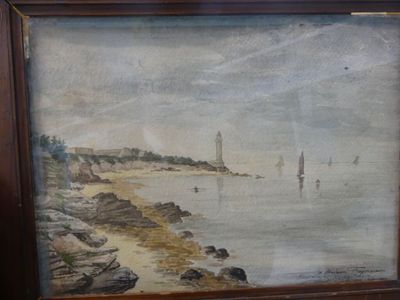 a picture of a painting of boats on the water