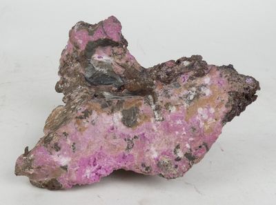 roche rose et noire sur une surface blanche, avec un fond blanc