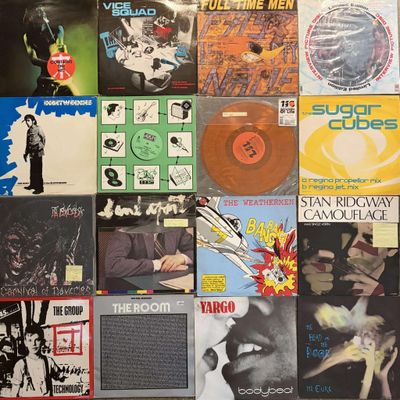 many different types of vinyl records on the wall