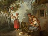 an image of a painting of a man and a woman with a cat