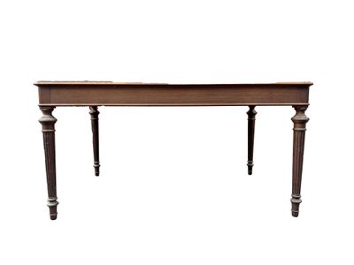 a wooden table with two legs on a white background