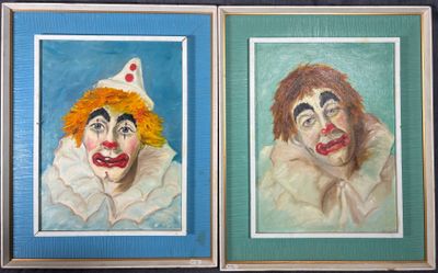 École Moderne, "Paire de clowns", paire d'huiles sur panneau…