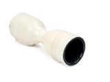 a white vase with a black handle on a white surface
