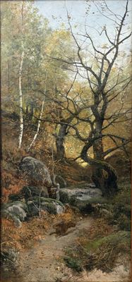 une photo d'un tableau représentant une scène de forêt
