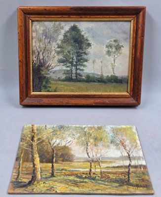deux tableaux représentant des arbres dans un champ et un tableau représentant un paysage