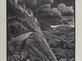 une image représentant un dessin en noir et blanc d'un paysage de montagne