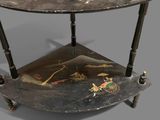 a black table with a black and gold design on it