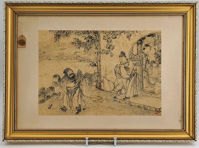 Chine, XXe siècle. Dessin à l’encre sur papier à marge de so…