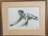 dessin représentant une femme en maillot de bain tendant la main vers une balle de tennis