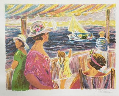 un tableau représentant un groupe de personnes sur un bateau
