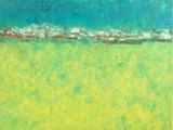 an image of a painting of a green field with a blue sky in the background